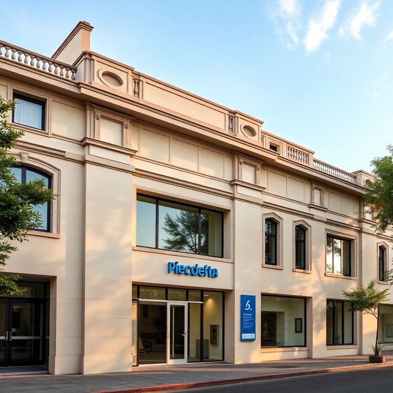 Exterior de la oficina en Ciudad de la Costa con señalización en azul